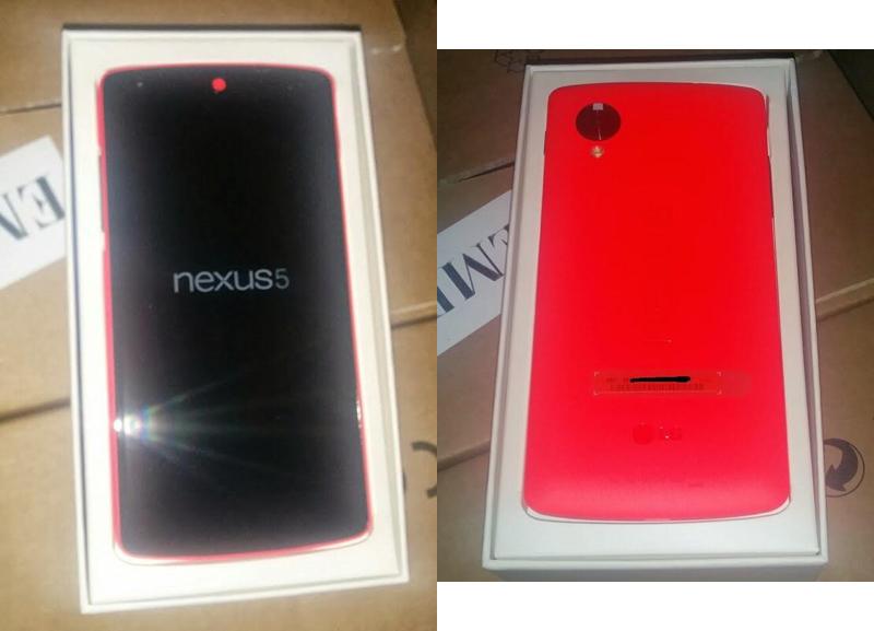 Red Nexus 5 phone photographed
