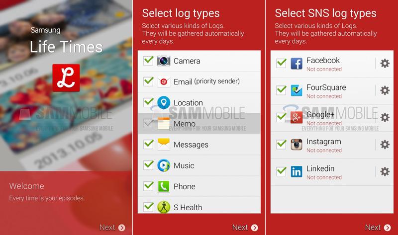 Samsung Life Times diary app screenshots