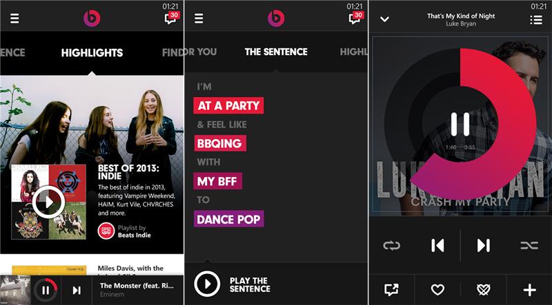 Beats Music Windows Phone app screenshots