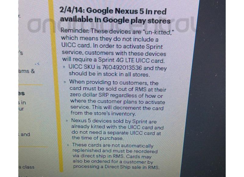 Red Nexus 5 launch date leak Sprint Playbook