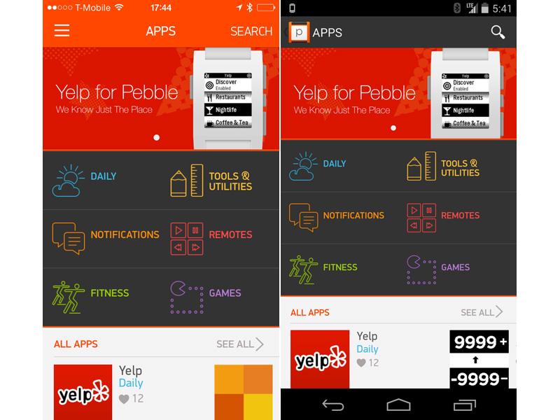 Pebble appstore iOS, Android