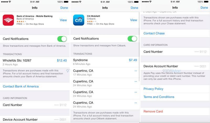 Apple Pay credit card screenshots