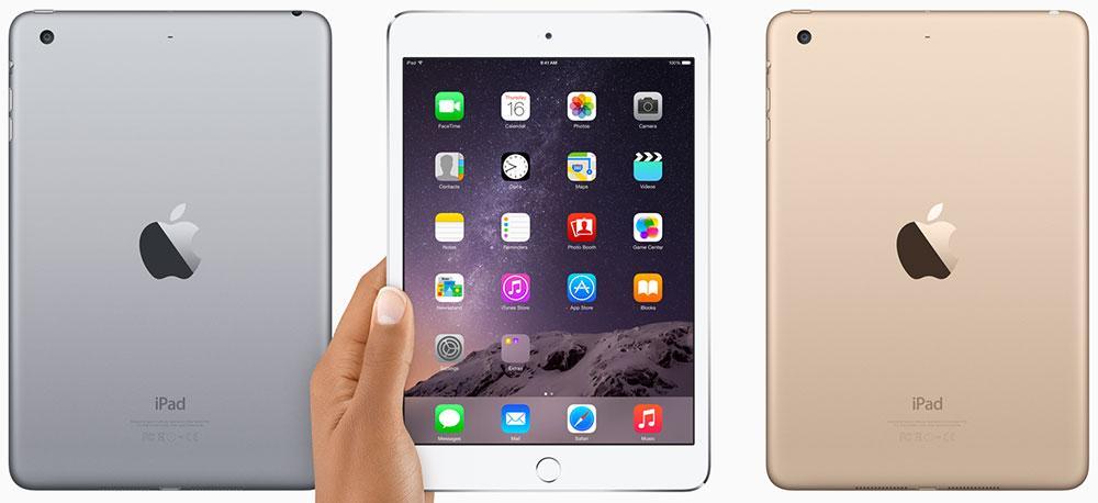 iPad mini 3 colors silver, space gray, gold