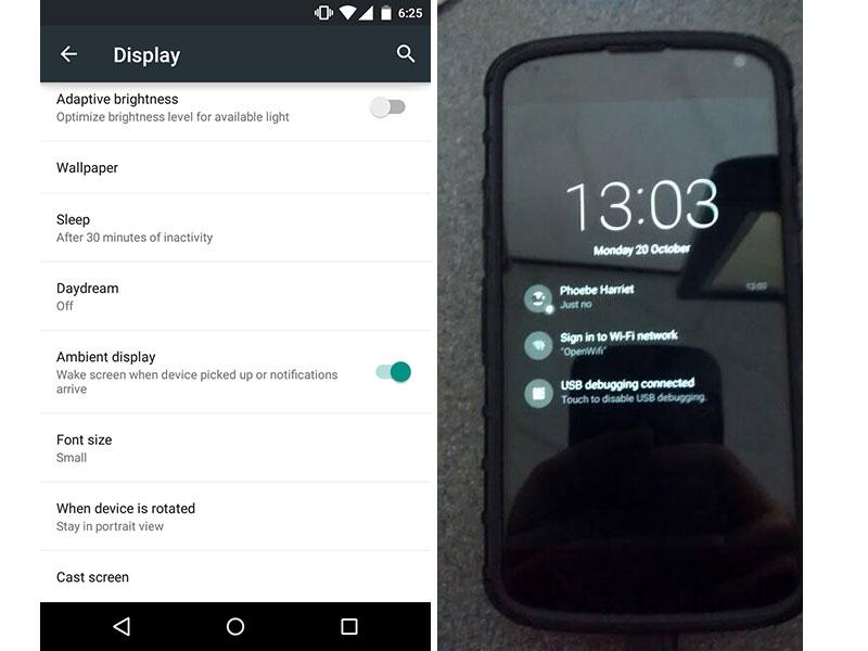 Motorola Nexus 6 Ambient Display Android 5.0 Lollipop