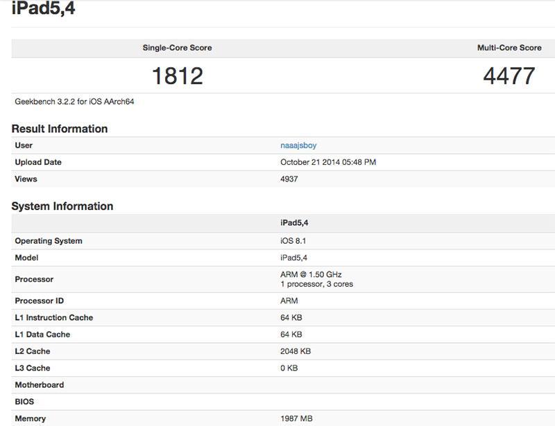 iPad Air 2 benchmark Geekbench test