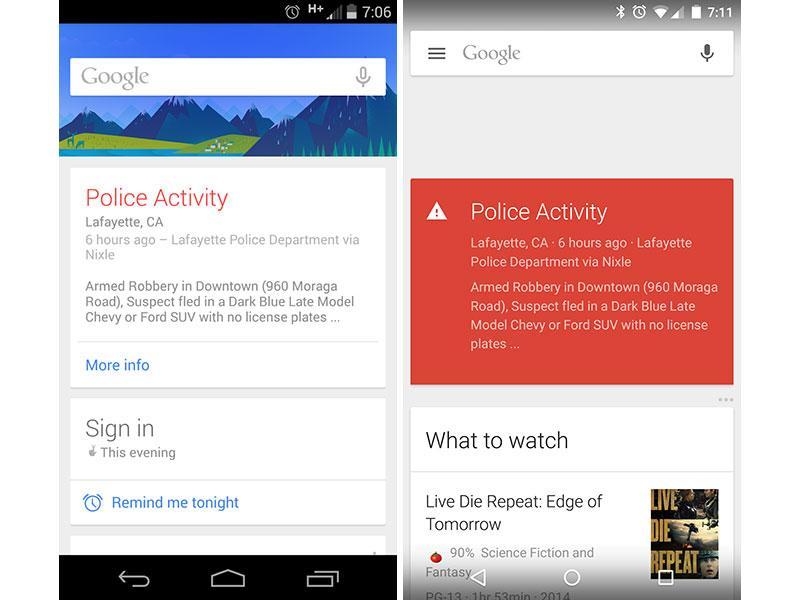 Google Now Police Activity card