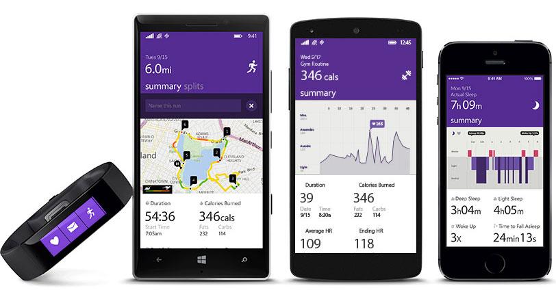 Microsoft Band Windows Phone, Android, iOS apps