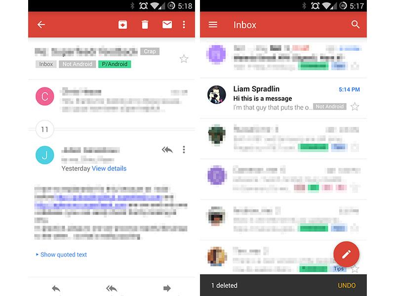 Gmail for Android version 5.0 Material Design, Yahoo, Outlook