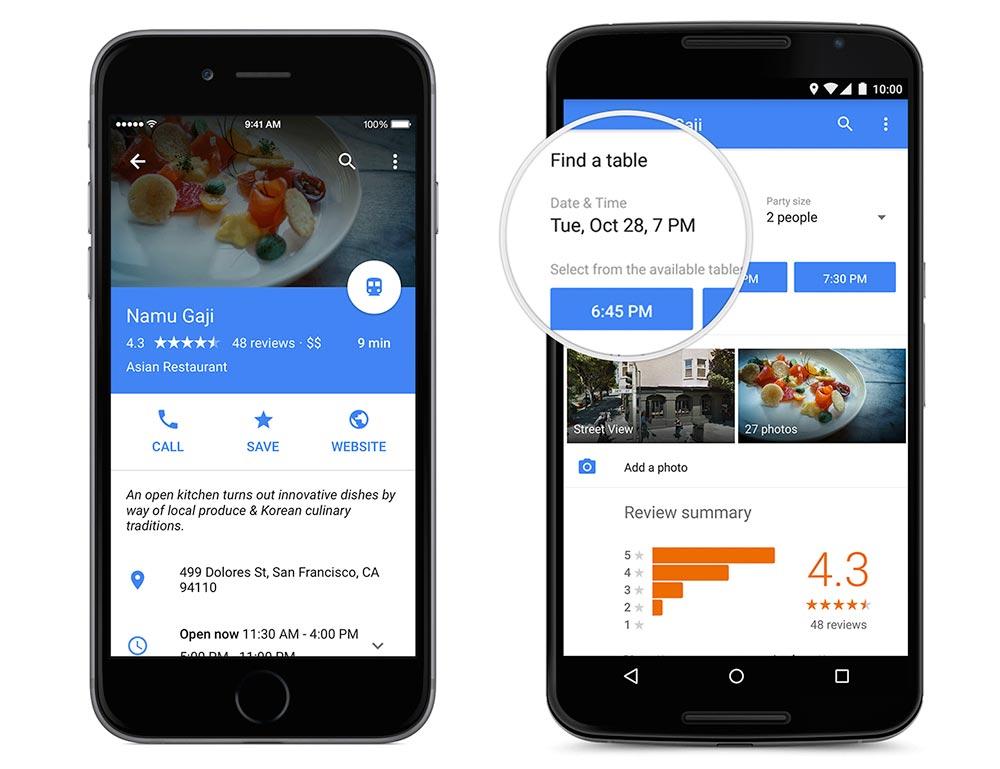 Google Maps Material Design restaurant reservation
