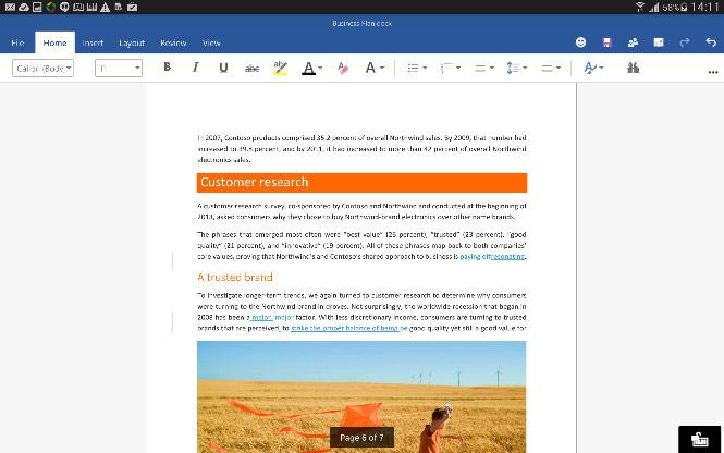 Microsoft Office for Android tablet