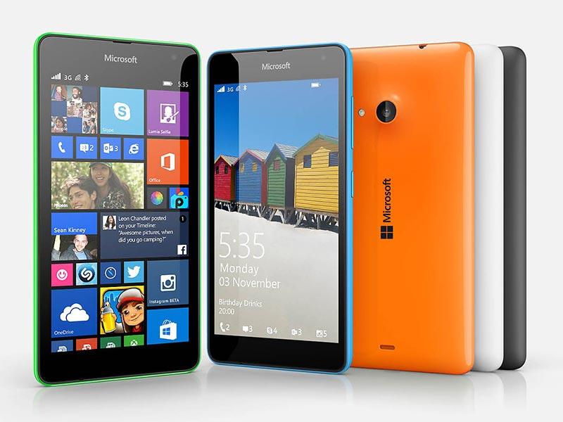 Microsoft Lumia 535 official colors cyan, orange, green, white, gray, black