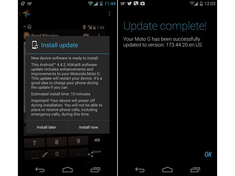 Verizon Moto G Android 4.4.2 update