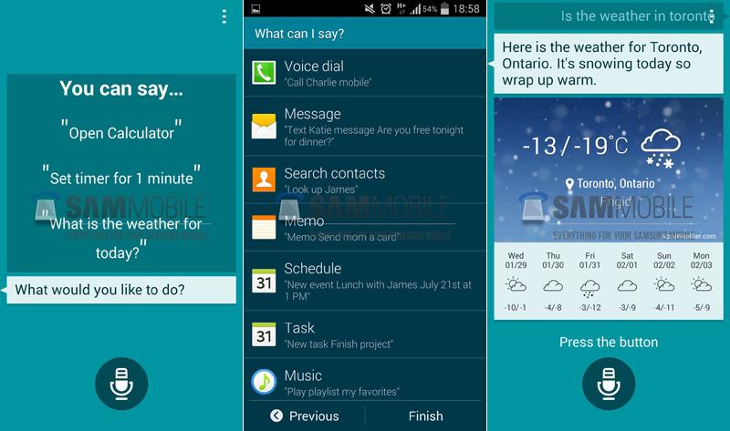 Samsung updated S Voice app screenshots