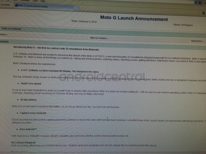 U.S. Cellular Moto G launch leak