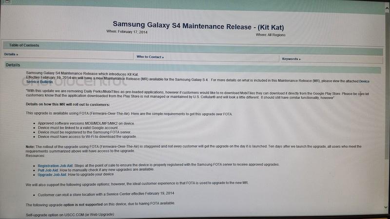 U.S. Cellular Galaxy S 4 Android 4.4 KitKat update leak