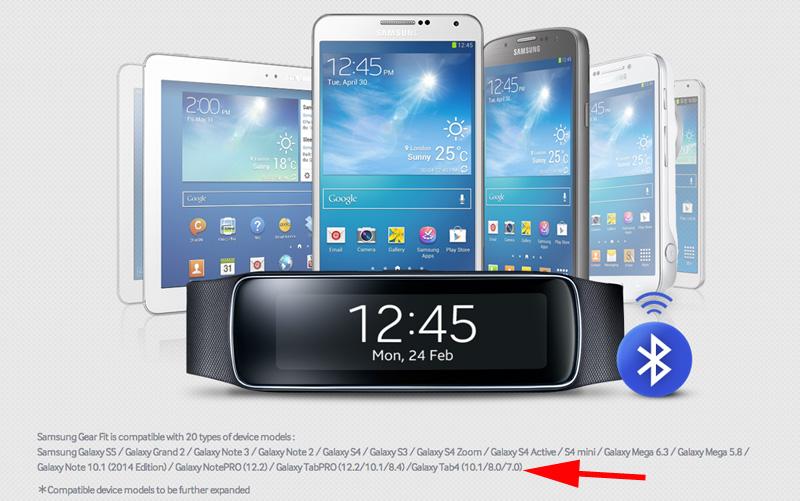 Samsung Galaxy Tab 4 Gear fit compatibility