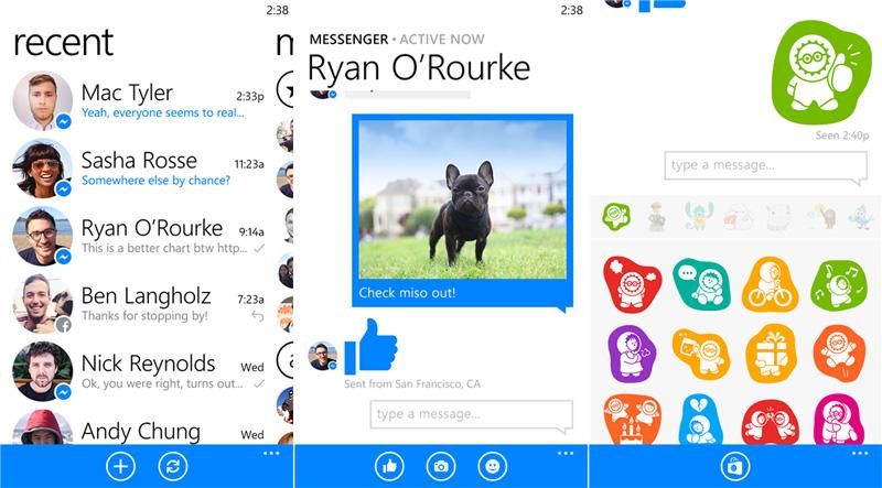 Facebook Messenger for Windows Phone screenshots
