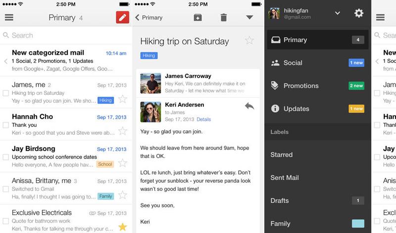 Gmail for iOS screenshots