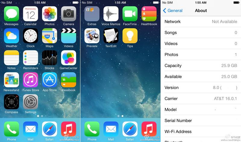 iOS 8 screenshots Healthbook, Preview, TextEdit apps