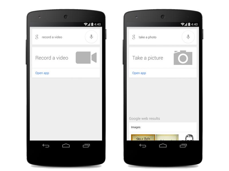 Google Search app Android Ok Google take a photo take a video