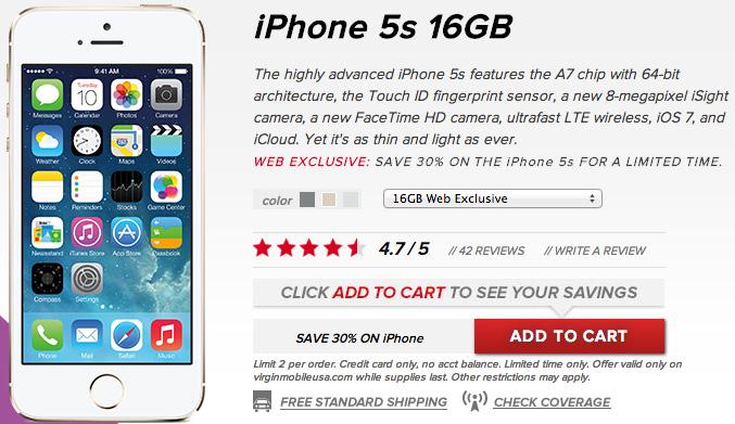 Virgin Mobile iPhone 5s sale