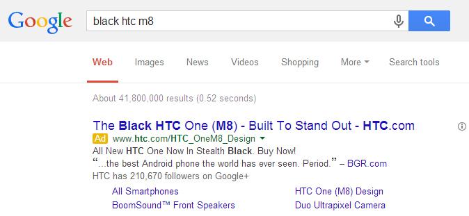 HTC One M8 Stealth Black Google ad