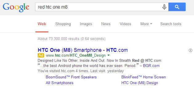 HTC One M8 Stealth Red Google ad