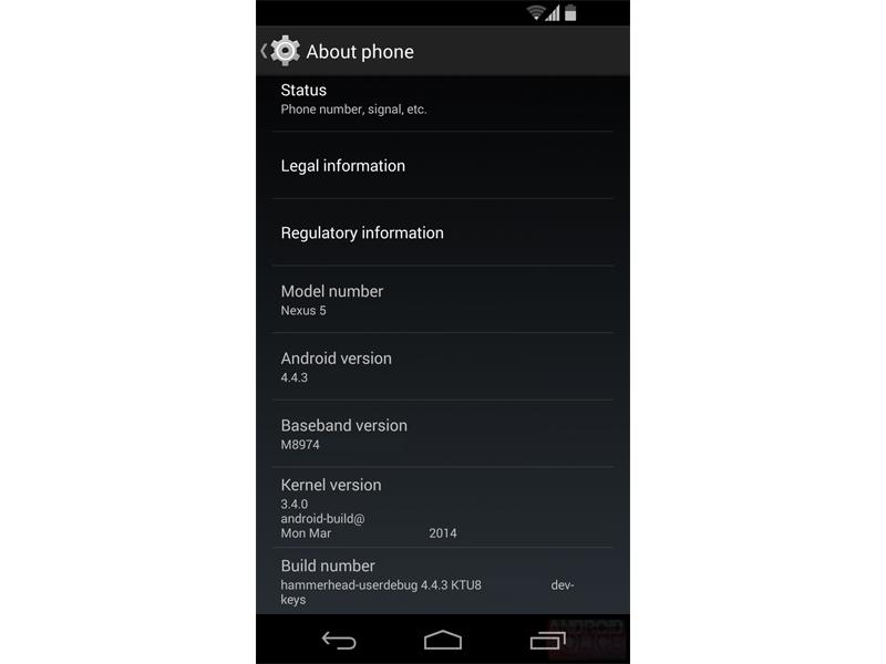 Android 4.4.3 update Nexus 5 screenshot