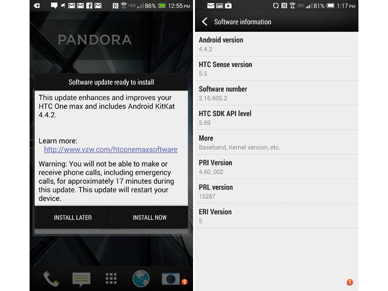Verizon HTC One max Android 4.4.2 update