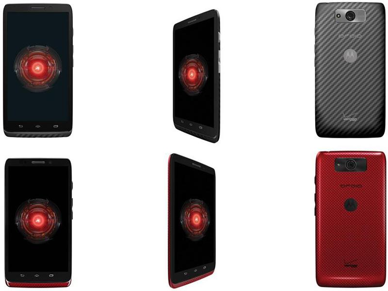 Motorola Droid Maxx black with chrome accents, high gloss red