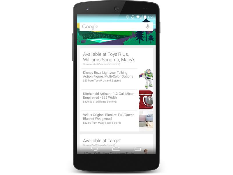 Google Now product search nearby store card