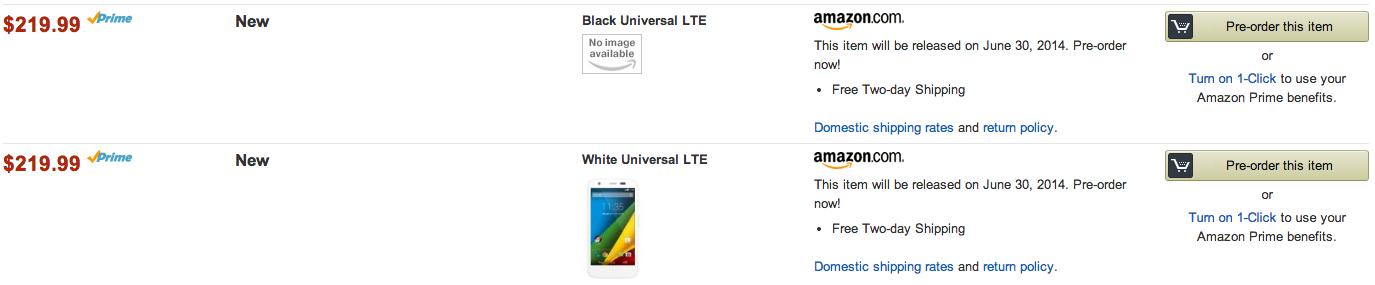 Moto G Universal LTE Amazon listing
