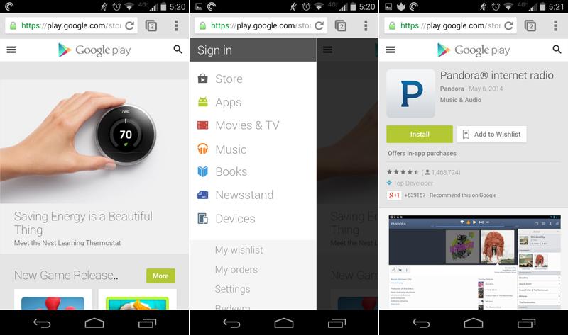 Google Play Store mobile web user interface Android