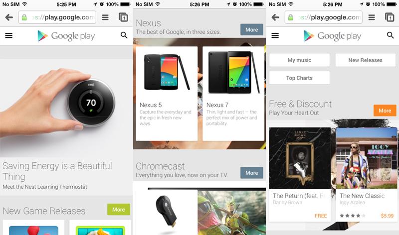 Google Play Store mobile web user interface iOS