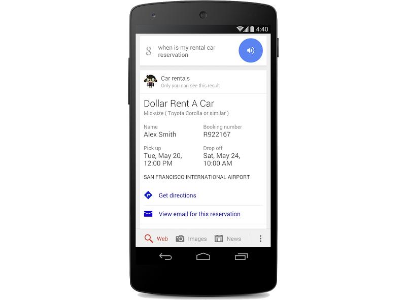 Google Search rental car reservation info