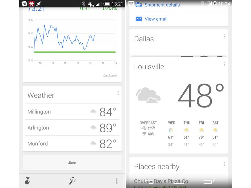 Google Now updated weather card multiple cities
