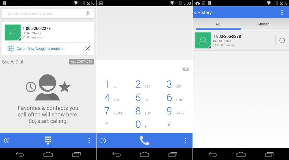 Android 4.4.3 Phone dialer app