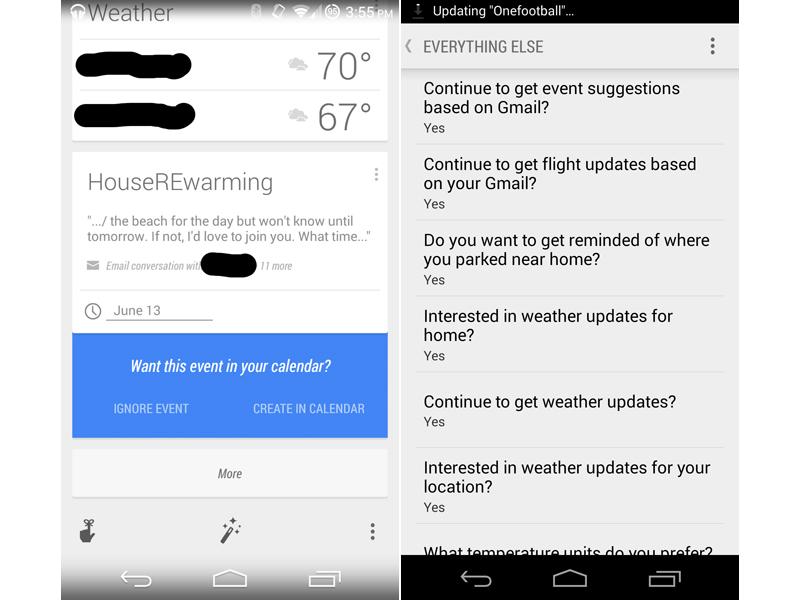 Google Now event suggestions Gmail