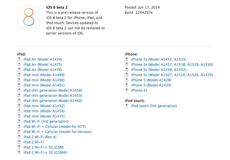 iOS 8 beta 2 build 12A4297e