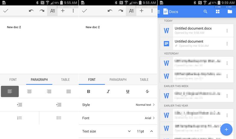 Google Docs for Android update Android L Developer Preview