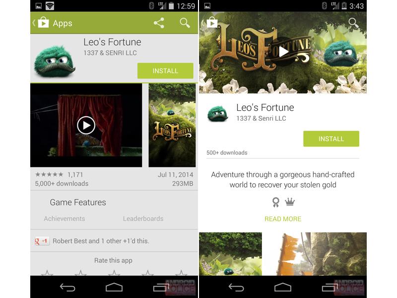 Google Play Store Android L Material design phone leak