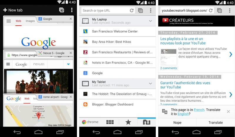 Google Chrome for Android screenshots