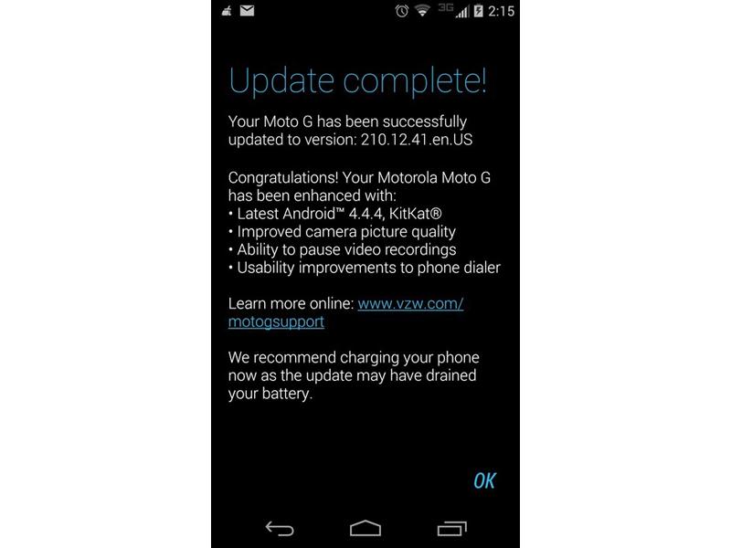 Verizon Moto G Android 4.4.4 update