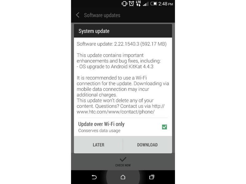 Unlocked HTC One M8 Android 4.4.3 update