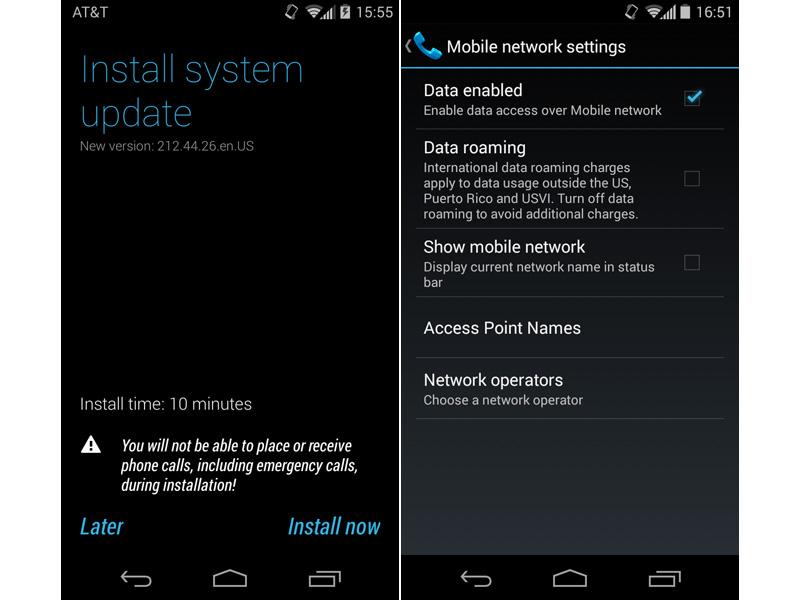 AT&T Moto X Android 4.4.4 update carrier name status bar
