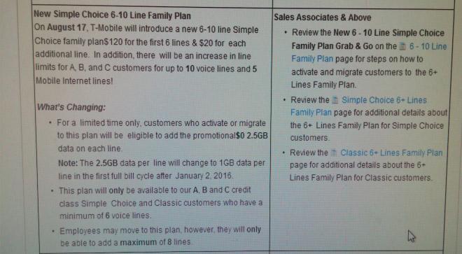 T-Mobile Simple Choice family plan leak