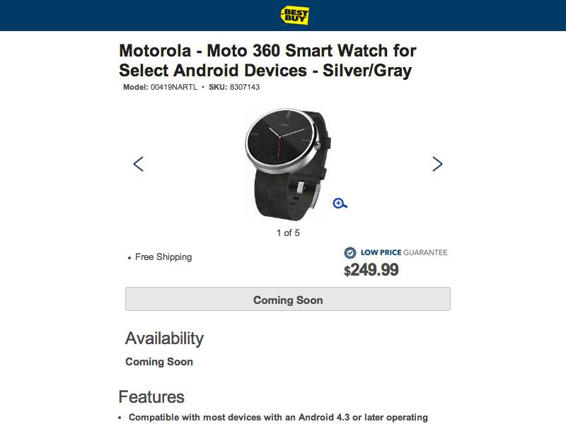 Moto 360 Best Buy product page