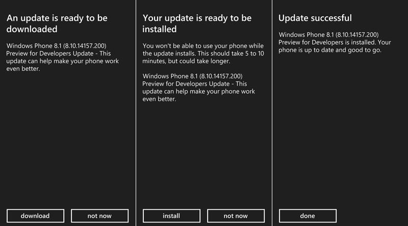 Windows Phone 8.1 Preview for Developers 8.10.14157.200 update