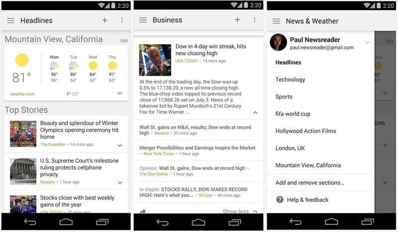 Google News & Weather Material Design screenshots