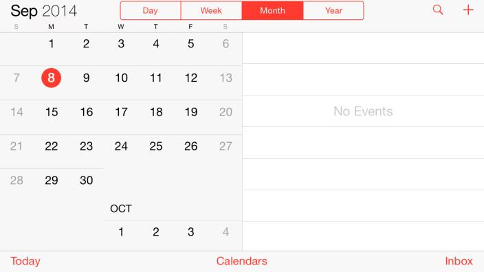 5.5-inch iPhone 6 landscape app UI Calendar